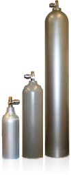 Small sized cylinder (left), Medium sized cylinder (middle), Large refillable cylinder (right)